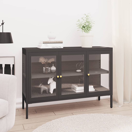 Hetty Clear Glass Sideboard With 3 Doors In Anthracite Frame_1