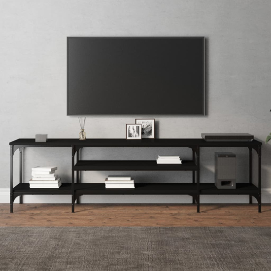 Hetty Wooden TV Stand Large With 2 Shelves In Black Furniture in Fashion