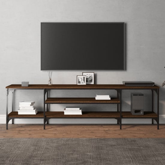 Hetty Wooden TV Stand Large With 2 Shelves In Brown Oak