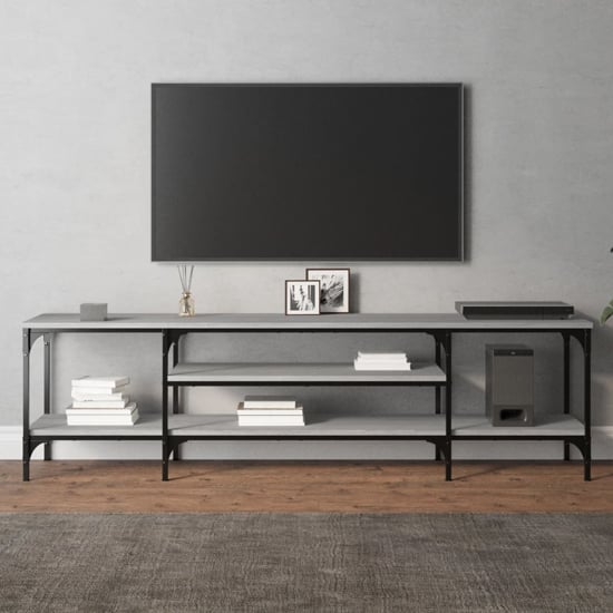 Hetty Wooden TV Stand Large With 2 Shelves In Grey Sonoma Oak