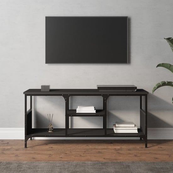 Product photograph of Hetty Wooden Tv Stand Small With 2 Shelves In Black from Furniture in Fashion