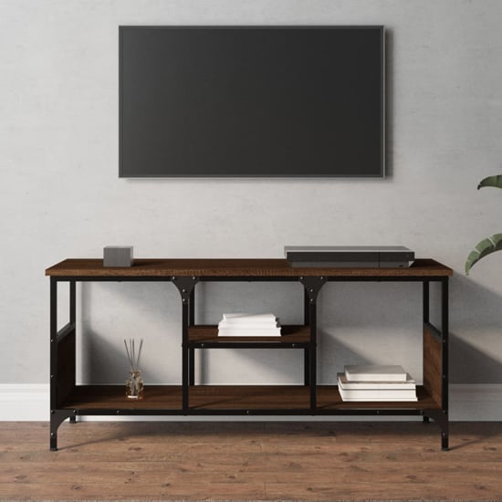 Hetty Wooden TV Stand Small With 2 Shelves In Brown Oak