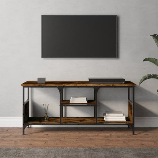 Product photograph of Hetty Wooden Tv Stand Small With 2 Shelves In Smoked Oak from Furniture in Fashion