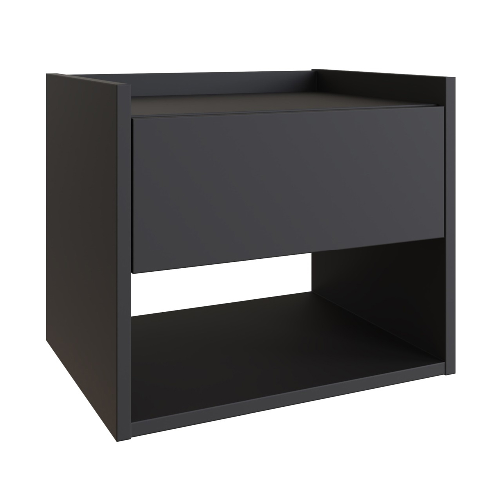 Hever Wall Hung Anthracite Wooden Bedside Cabinets In Pair