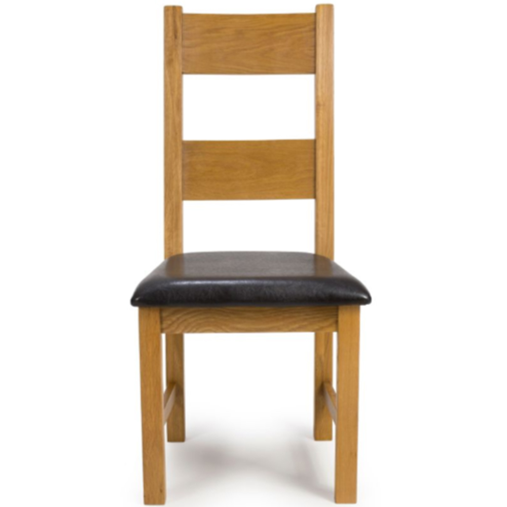 Hewitt Oak Wooden Dining Chairs With Black Leather Seat In Pair