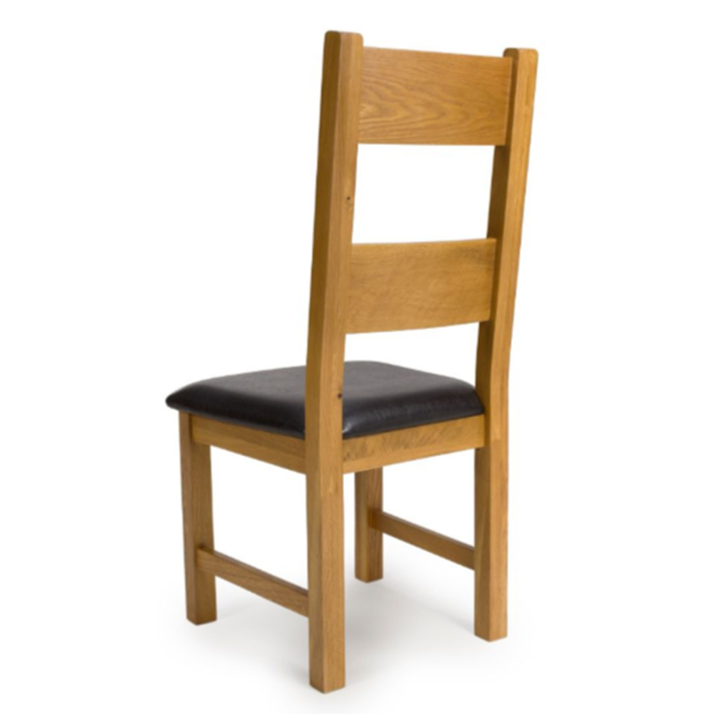 Hewitt Oak Wooden Dining Chairs With Black Leather Seat In Pair