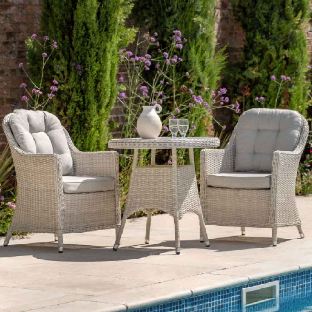Hewitt Outdoor Ceramic Glass Top 2 Seater Bistro Set In Stone