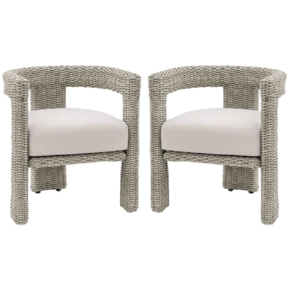 Hewitt Outdoor Grey Rattan Dining Chairs With Cushion In Pair