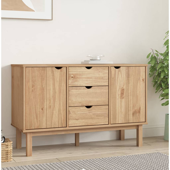 hewitt pine wood sideboard with 2 doors 3 drawers in brown
