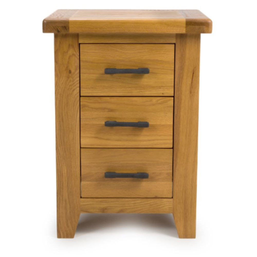 Hewitt Wooden Bedside Cabinet With 3 Drawers In Rustic Oak