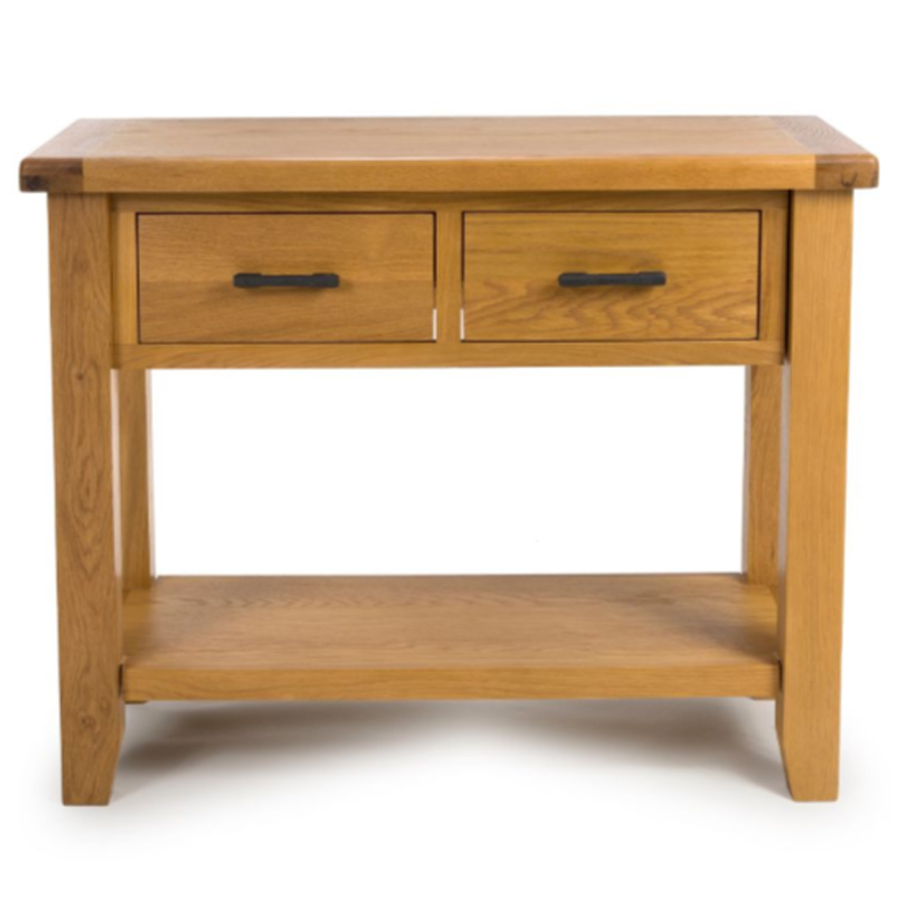 Hewitt Wooden Console Table With 2 Drawers In Rustic Oak