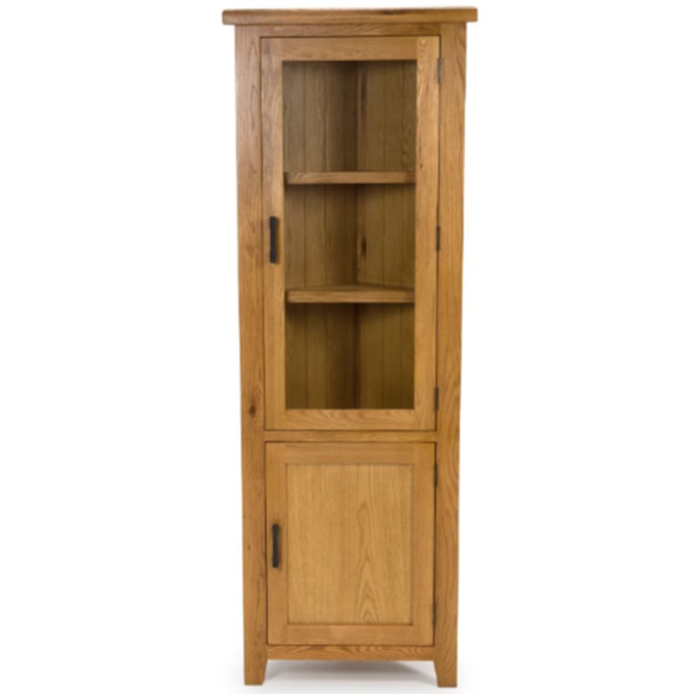 Hewitt Wooden Corner Display Cabinet With 2 Doors In Rustic Oak