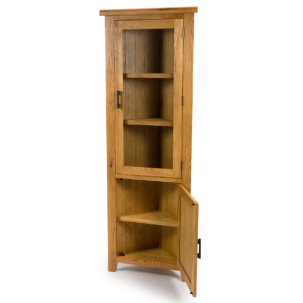 Hewitt Wooden Corner Display Cabinet With 2 Doors In Rustic Oak