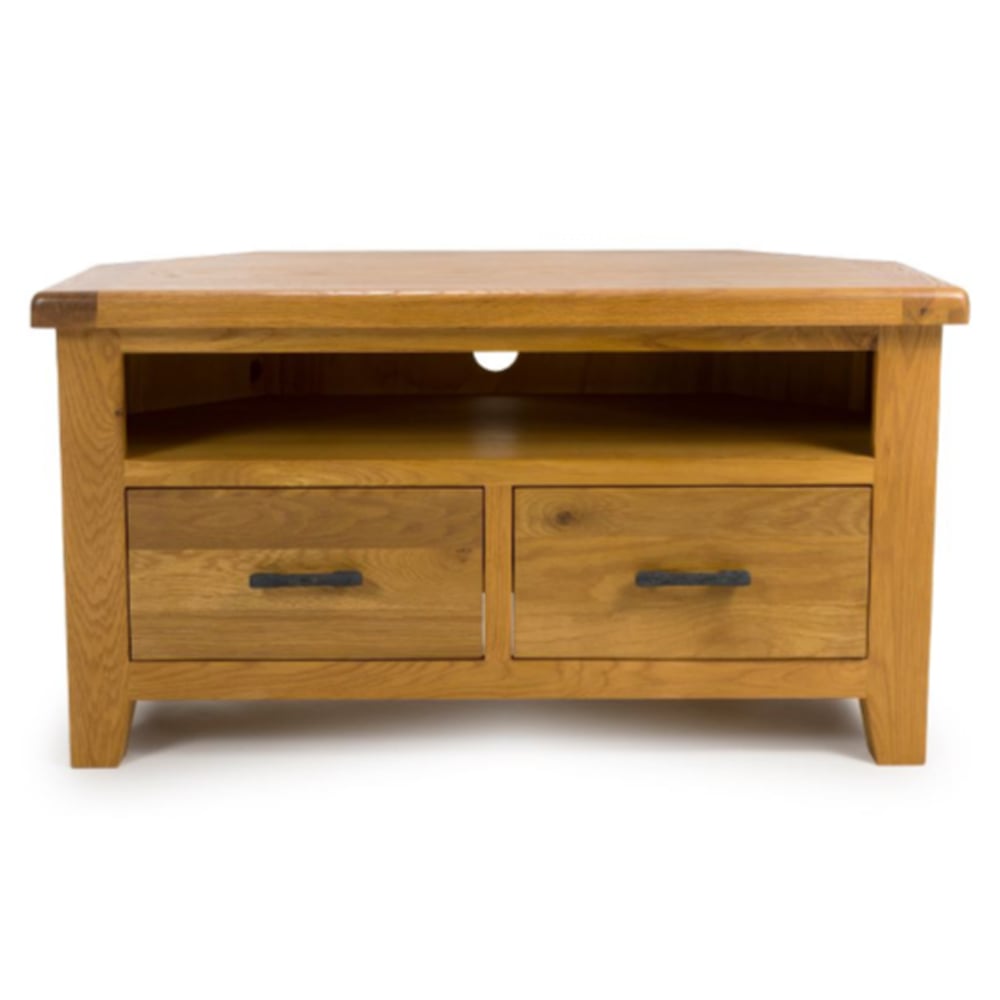 Hewitt Wooden Corner TV Stand With 2 Drawers In Rustic Oak