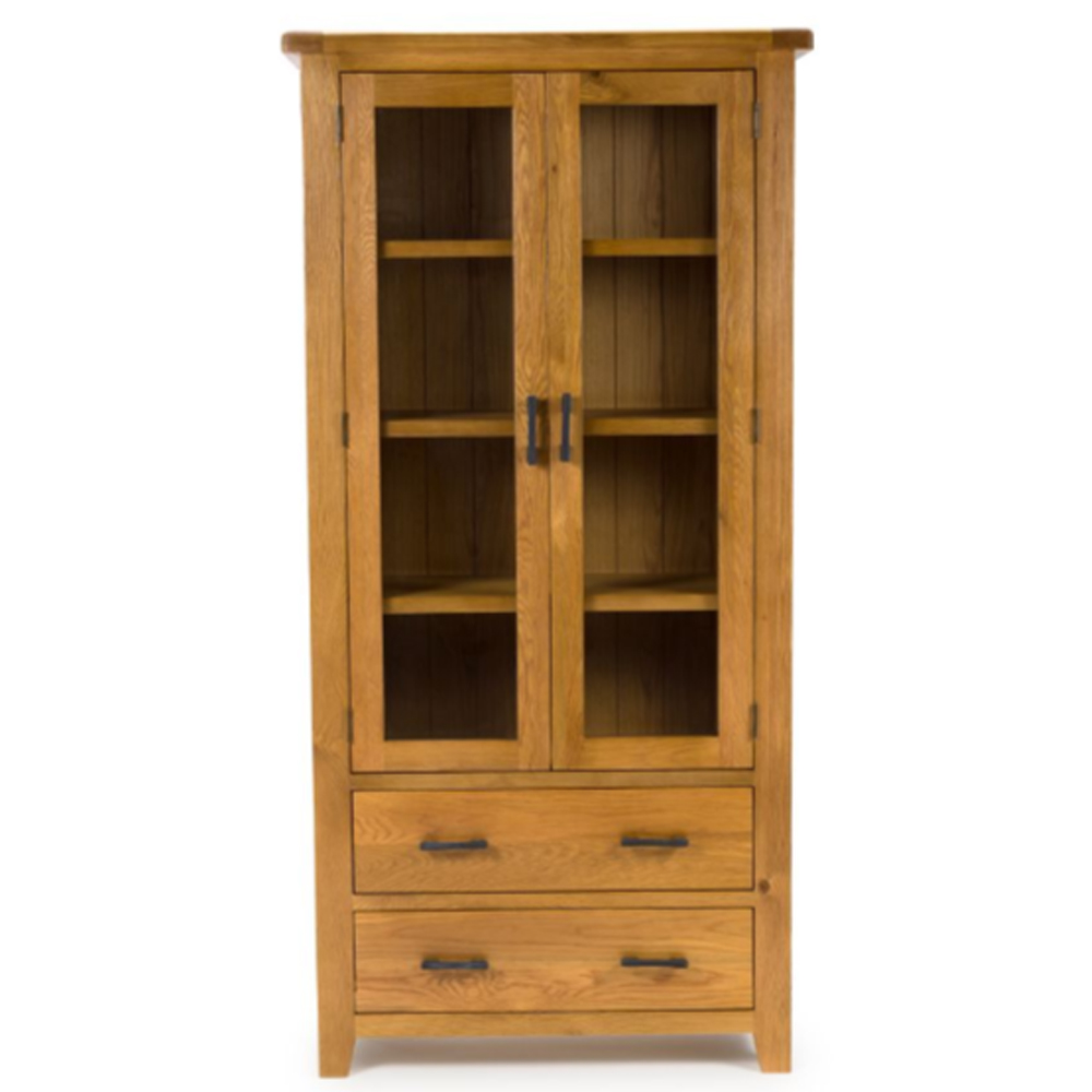 Hewitt Wooden Display Cabinet With 2 Doors 2 Drawers In Rustic Oak