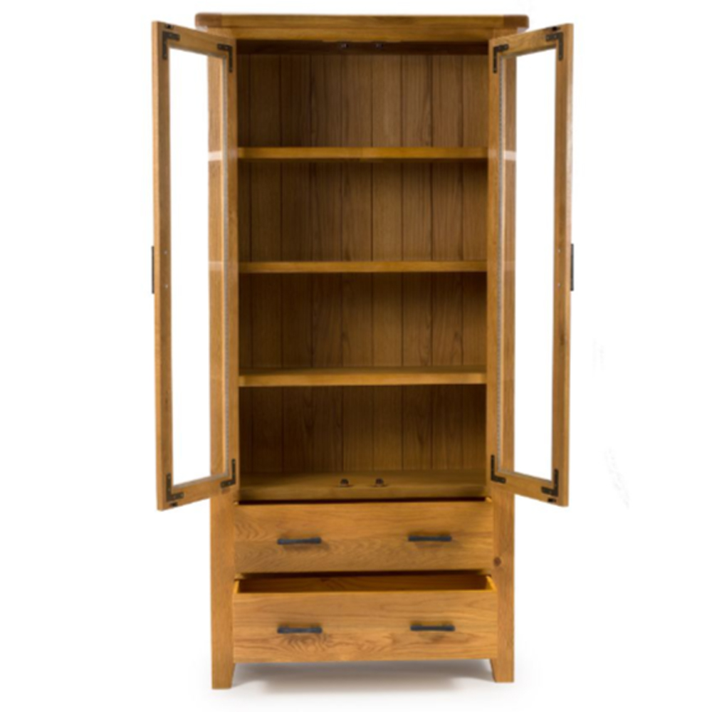 Hewitt Wooden Display Cabinet With 2 Doors 2 Drawers In Rustic Oak