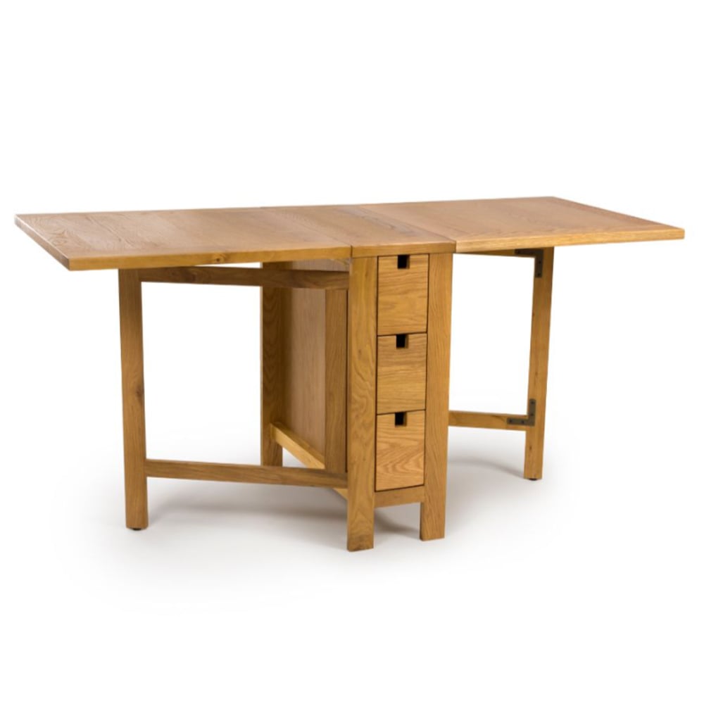Hewitt Wooden Foldable Extending Dining Table In Rustic Oak