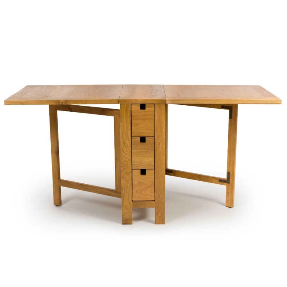 Hewitt Wooden Foldable Extending Dining Table In Rustic Oak