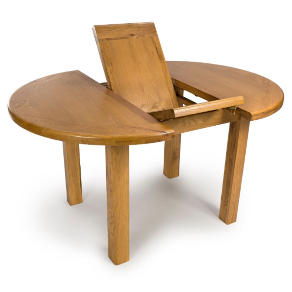 Hewitt Wooden Round Extending Dining Set With 4 Chairs In Rustic Oak