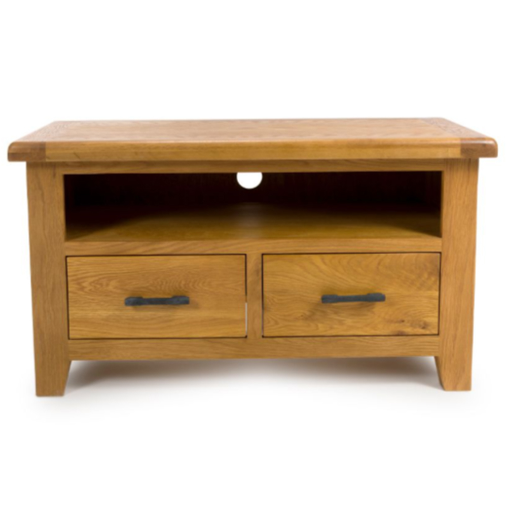 Hewitt Wooden TV Stand With 2 Drawers In Rustic Oak