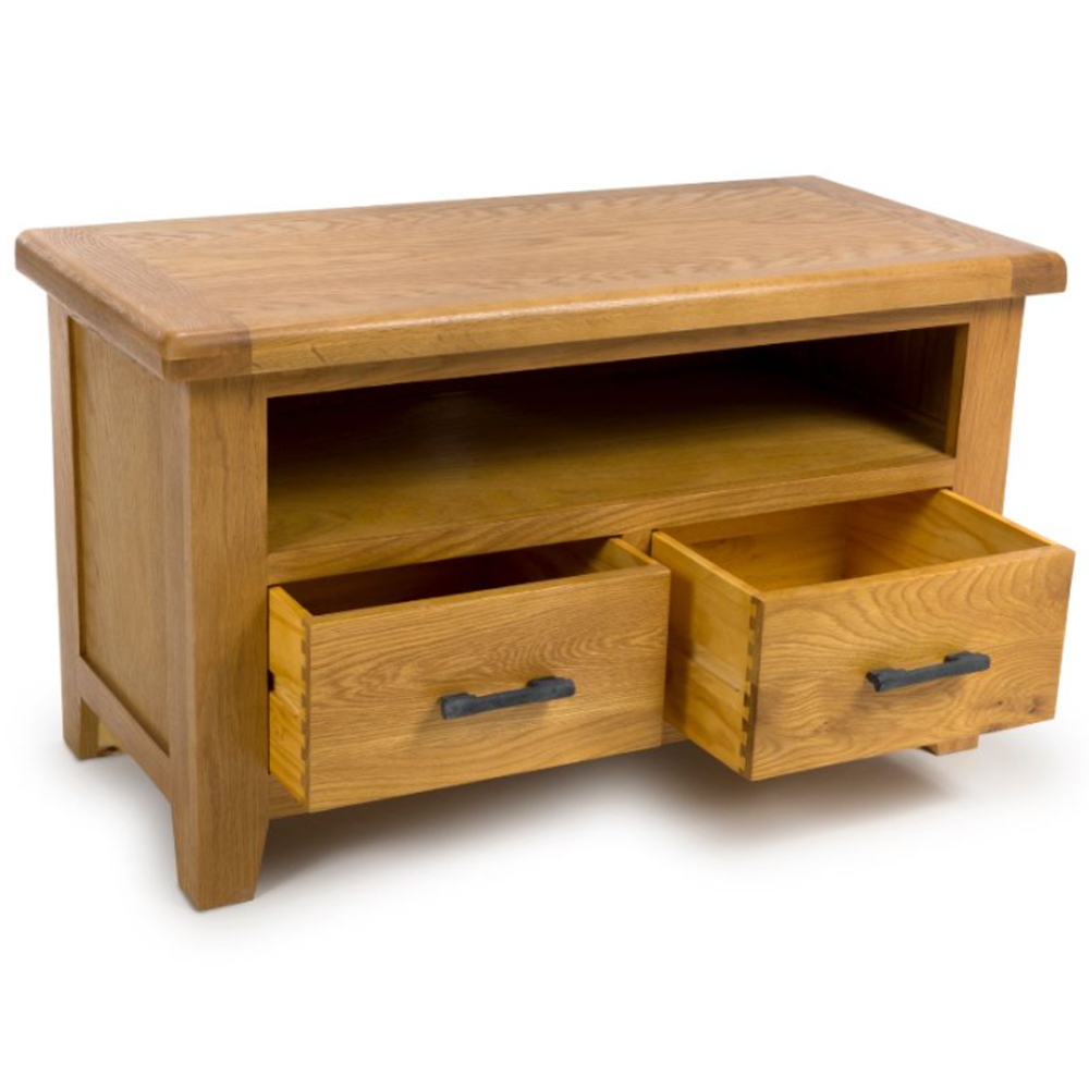 Hewitt Wooden TV Stand With 2 Drawers In Rustic Oak