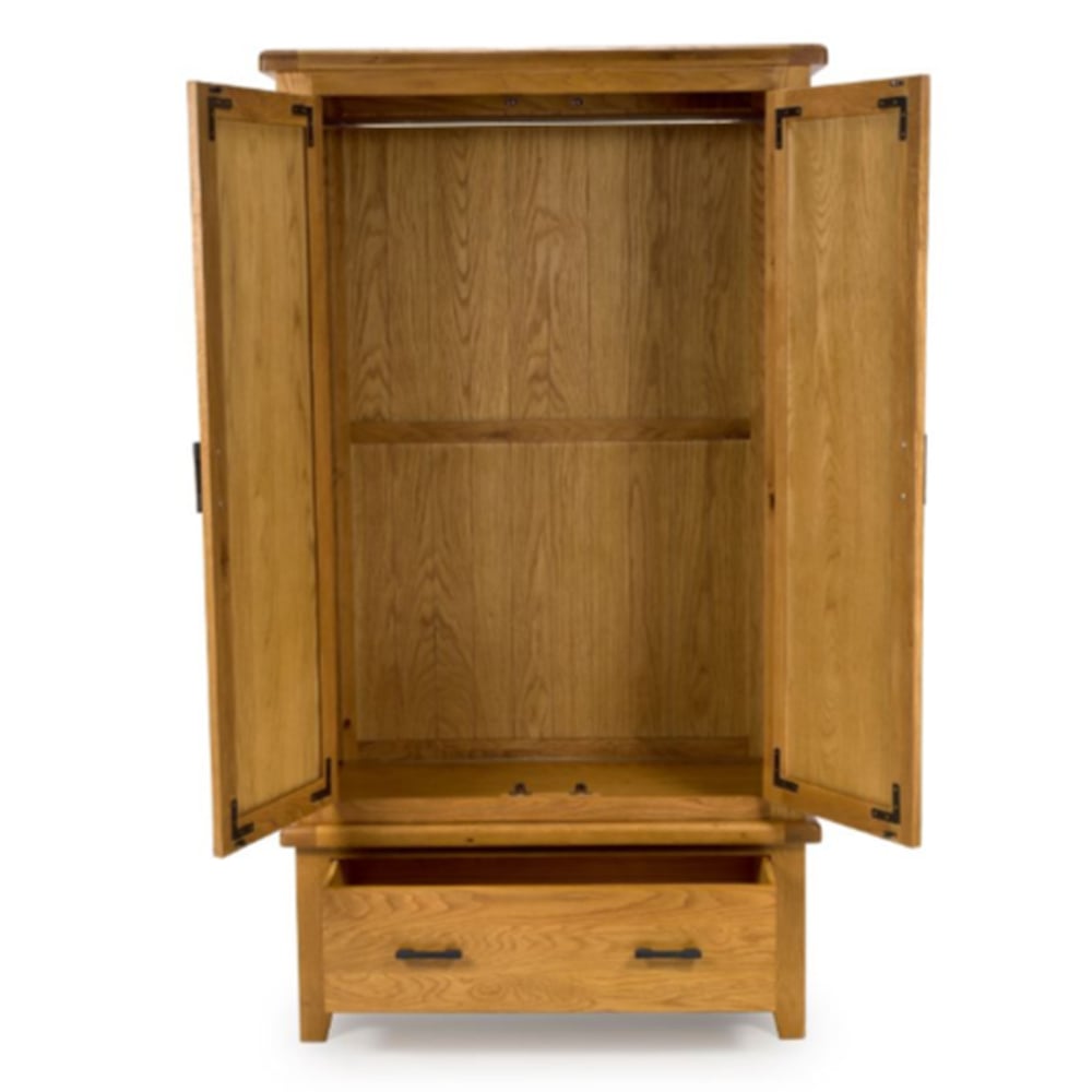 Hewitt Wooden Wardrobe With 2 Doors 1 Drawer In Rustic Oak
