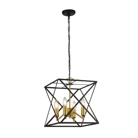 Read more about Hexa 4 pendant light in black frame with gold inner detail