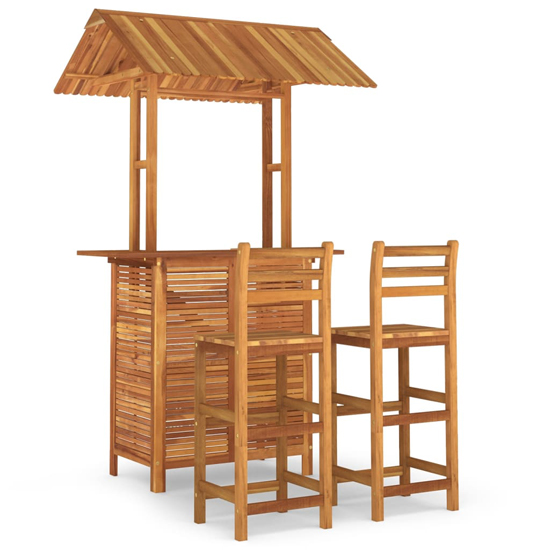 Hexa Solid Wood Garden Bar Table And Bar Chairs With Backrest