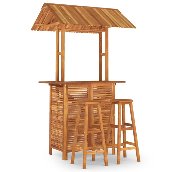 Hexa Solid Wood Garden Bar Table And Bar Stools With Round Seat