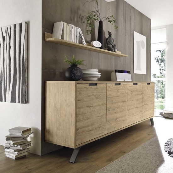 View Heyford wooden sideboard large in sherwood oak with 4 doors