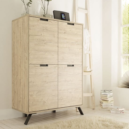 Product photograph of Heyford Wooden Storage Cabinet In Sherwood Oak With 4 Doors from Furniture in Fashion