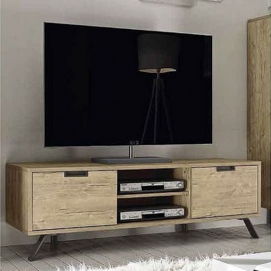 Photo of Heyford wooden tv stand in sherwood oak with 2 doors