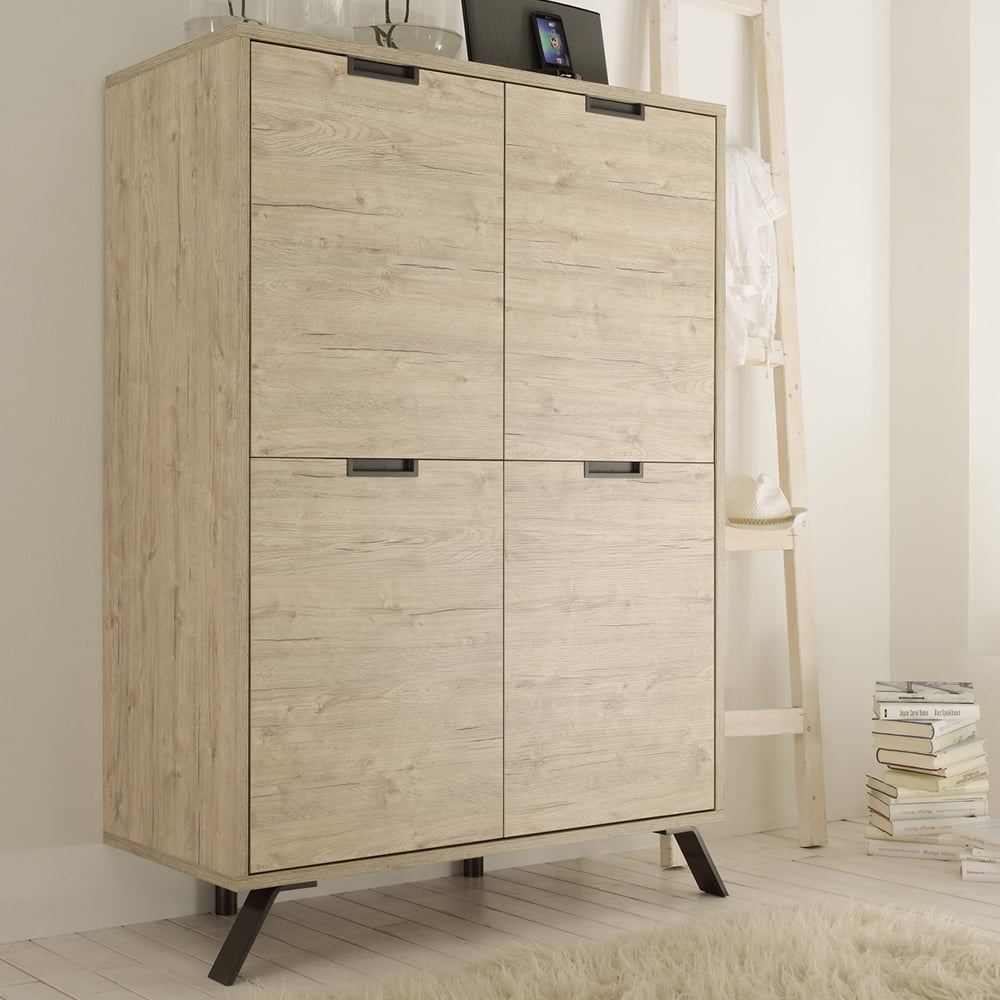 Heyford Wooden Highboard With 4 Doors In Sherwood Oak