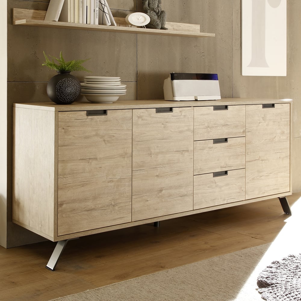 Heyford Wooden Sideboard 3 Doors 3 Drawers In Sherwood Oak