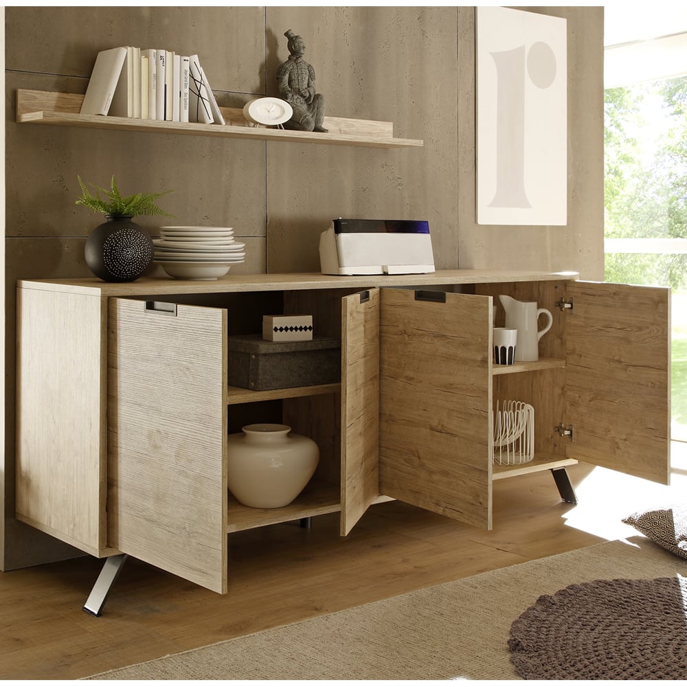 Heyford Wooden Sideboard With 4 Doors In Sherwood Oak