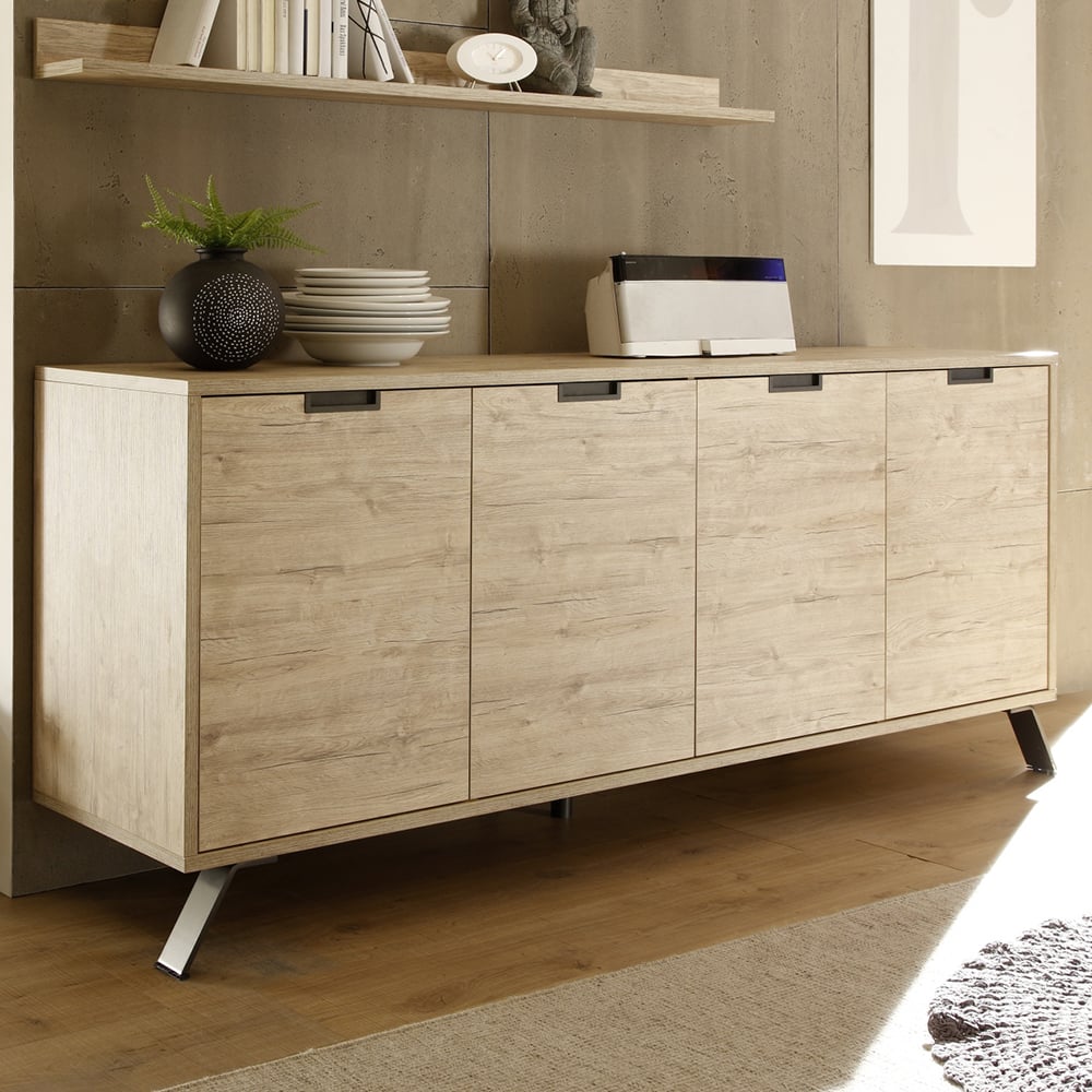 Heyford Wooden Sideboard With 4 Doors In Sherwood Oak