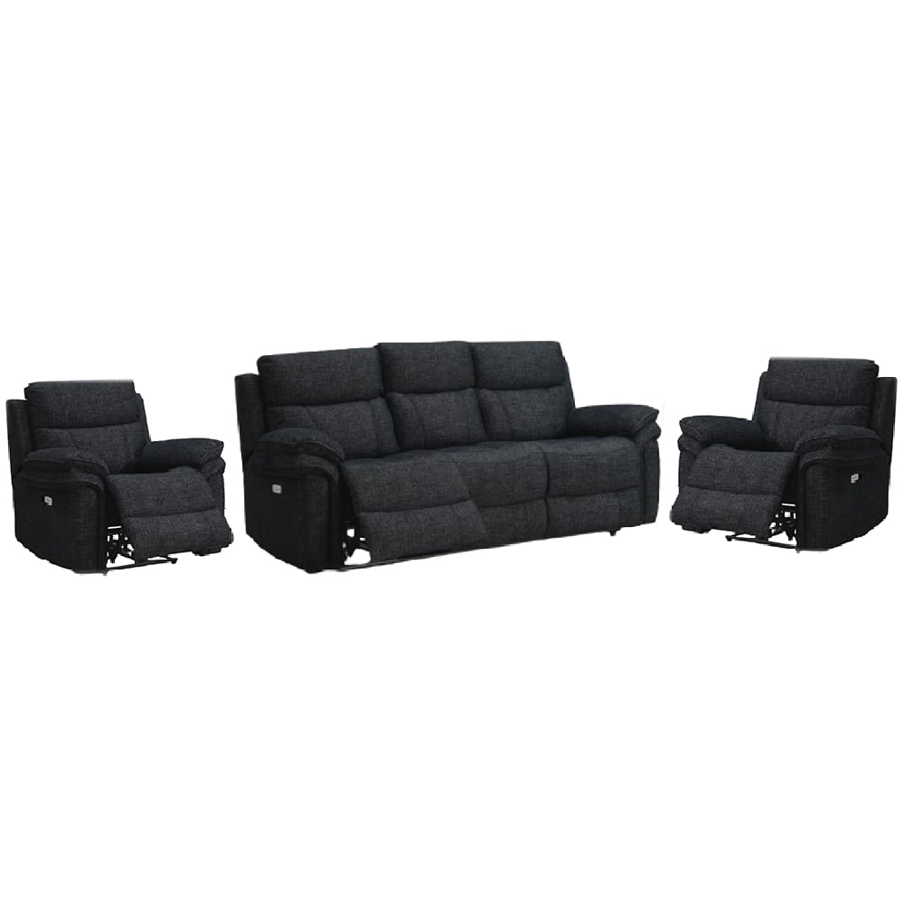 Hialeah Fabric Electric Recliner 3+1+1 Seater Sofa Set In Black