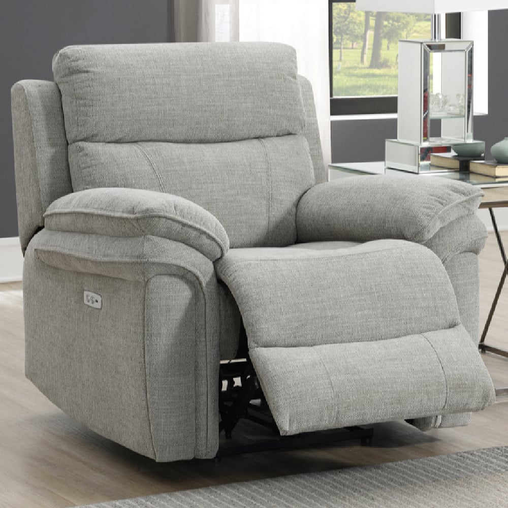 Hialeah Fabric Electric Recliner 1 Seater Sofa In Light Grey