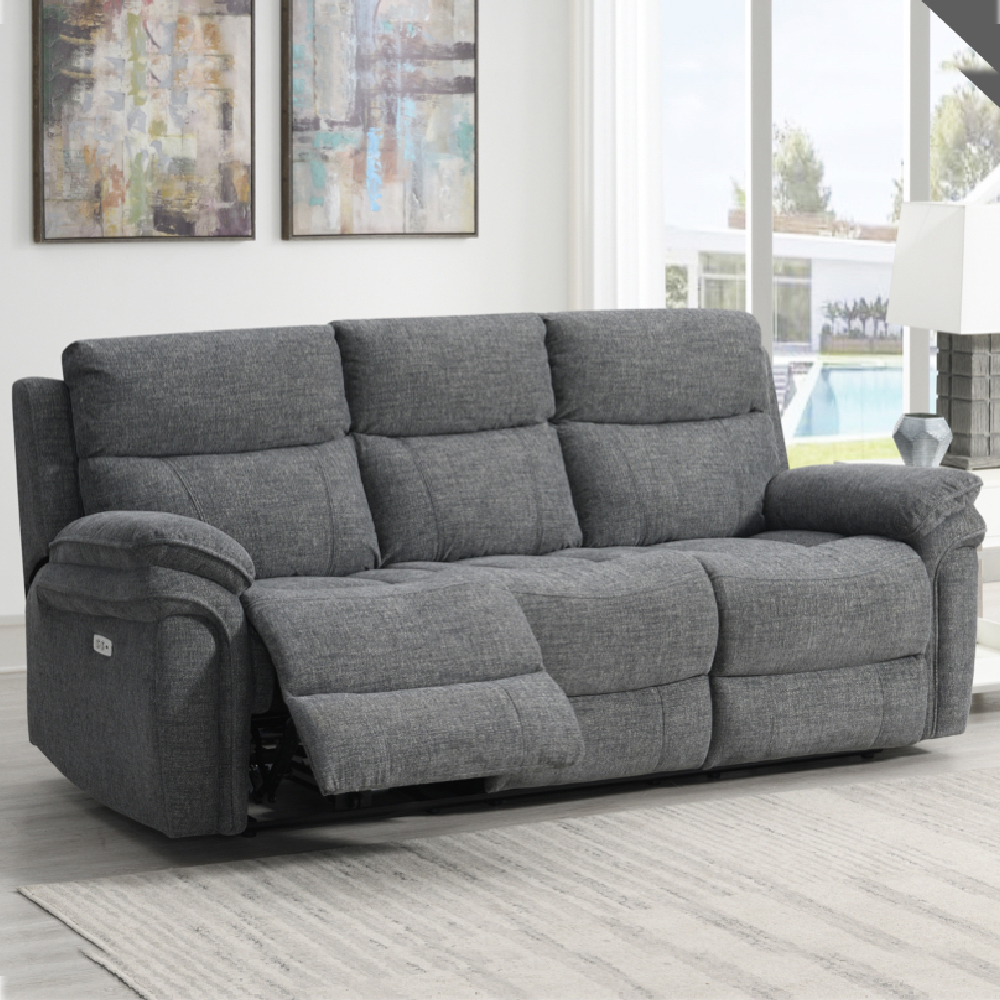 Hialeah Fabric Electric Recliner 3+1+1 Seater Sofa Set In Dark Grey
