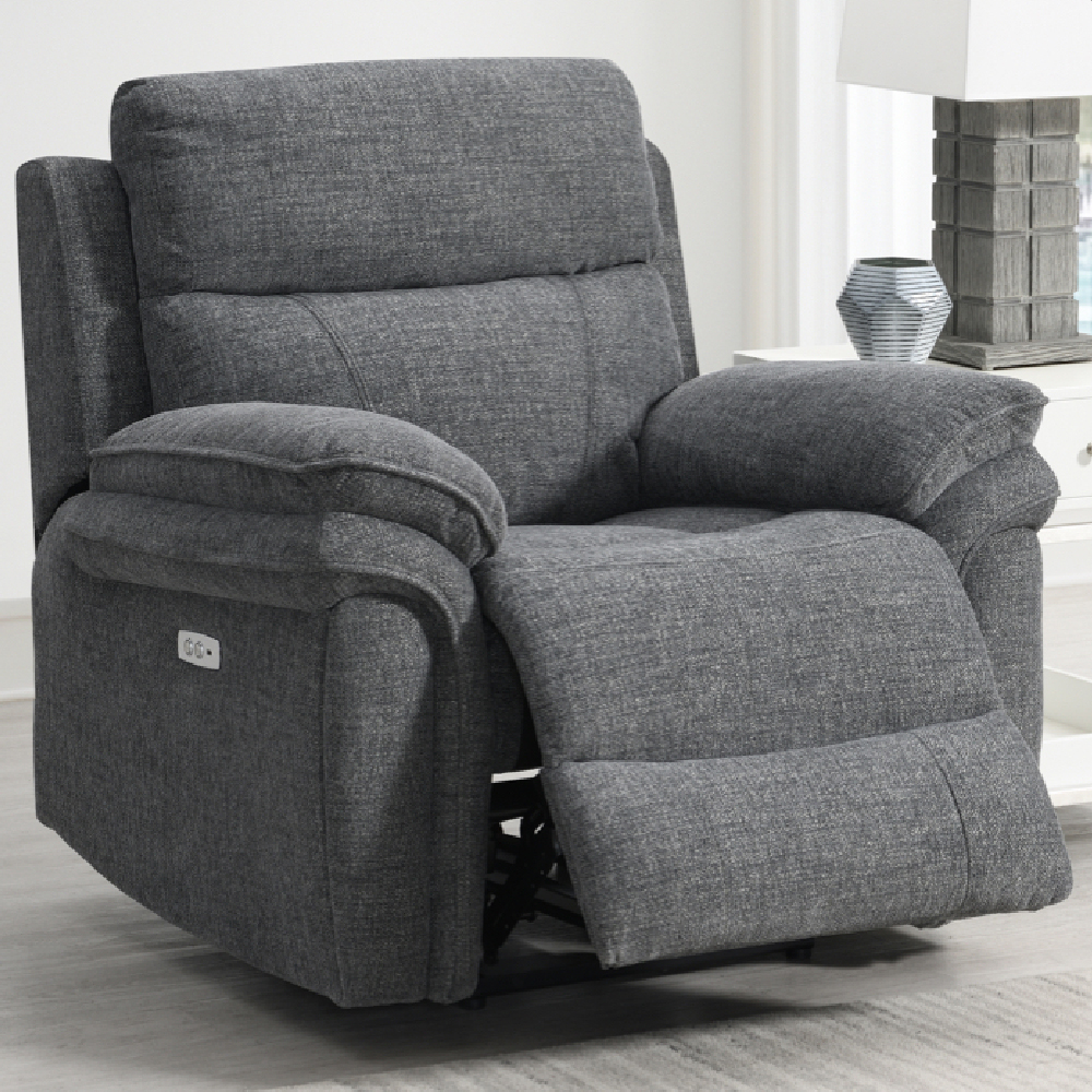 Hialeah Fabric Electric Recliner 3+1+1 Seater Sofa Set In Dark Grey