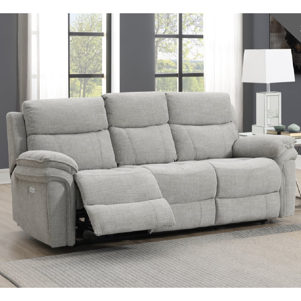Hialeah Fabric Electric Recliner 3+1+1 Seater Sofa Set In Light Grey