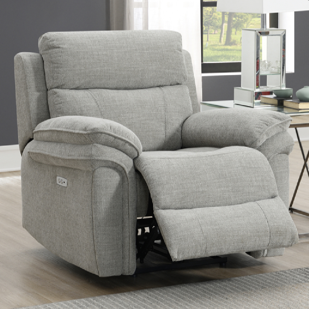 Hialeah Fabric Electric Recliner 3+1+1 Seater Sofa Set In Light Grey