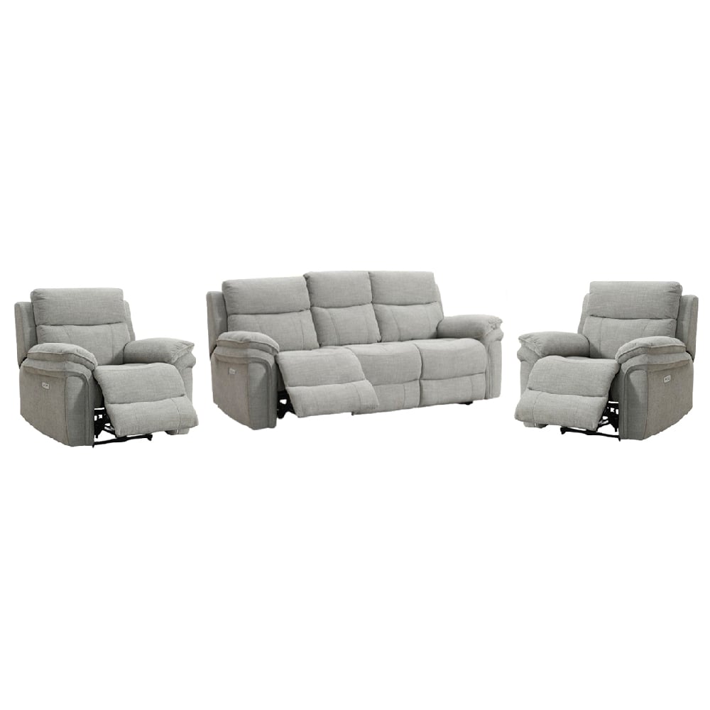 Hialeah Fabric Electric Recliner 3+1+1 Seater Sofa Set In Light Grey