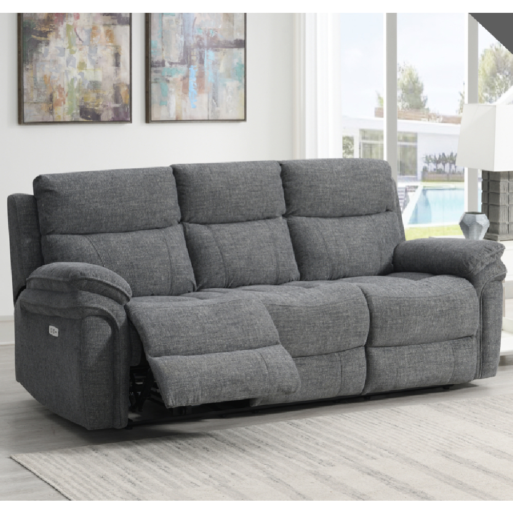 Hialeah Fabric Electric Recliner 3+2 Seater Sofa Set In Dark Grey