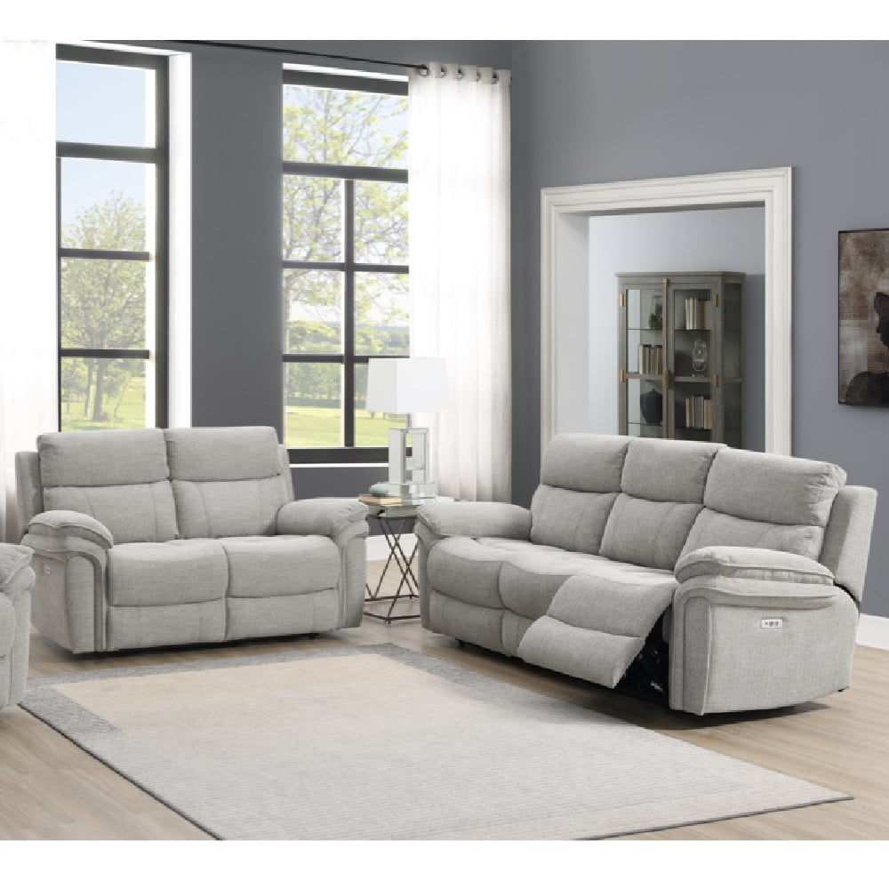 Hialeah Fabric Electric Recliner 3+2 Seater Sofa Set In Light Grey