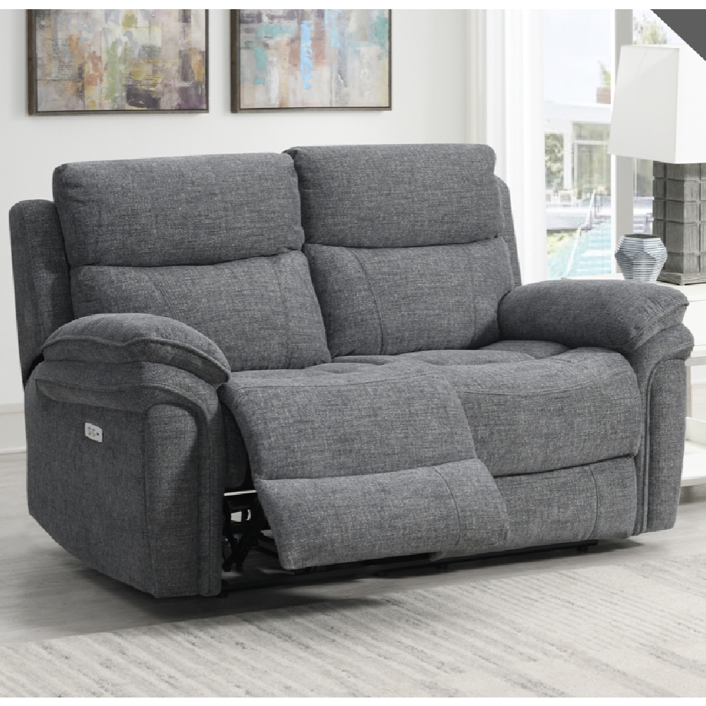 Hialeah Fabric Electric Recliner Sofa Suite In Dark Grey