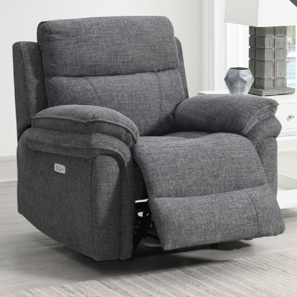 Hialeah Fabric Electric Recliner Sofa Suite In Dark Grey