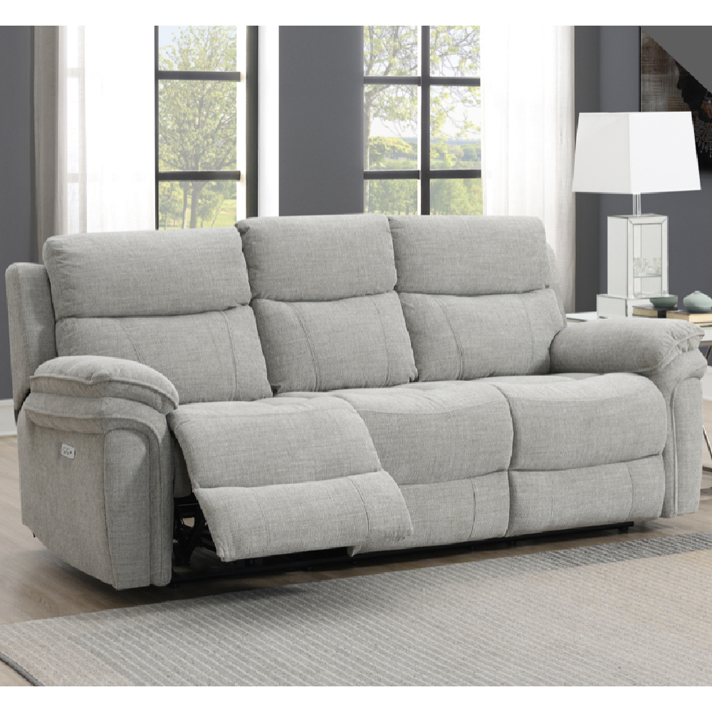 Hialeah Fabric Electric Recliner Sofa Suite In Light Grey