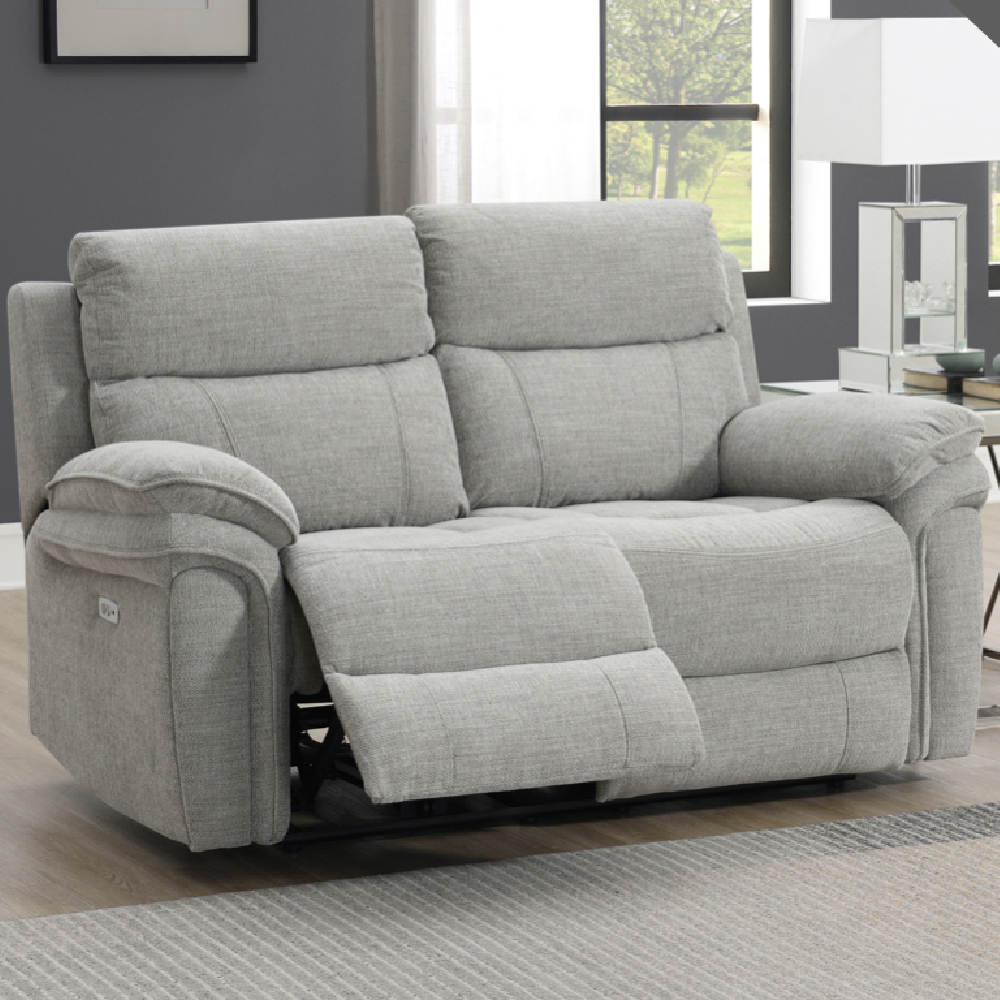 Hialeah Fabric Electric Recliner Sofa Suite In Light Grey