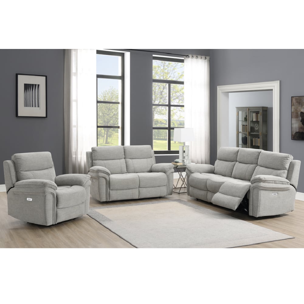 Hialeah Fabric Electric Recliner Sofa Suite In Light Grey